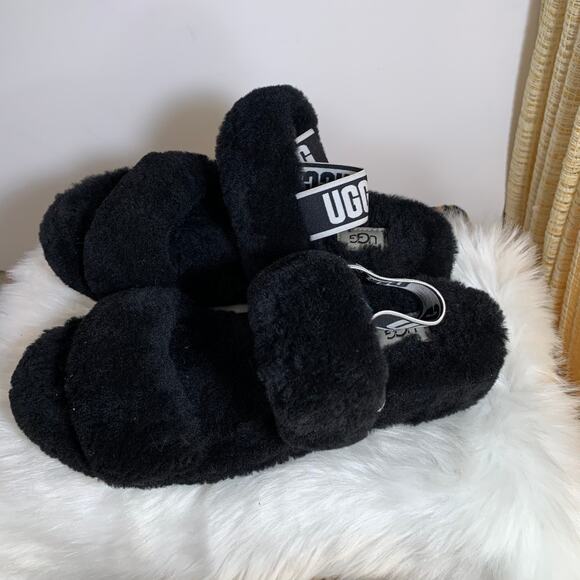 UGG Oh Yeah double strap flat sandals in black Size 9 - Picture 2 of 14